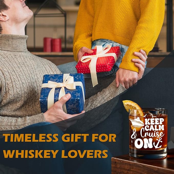 Cruise Cruising Lovers Gifts Old Fashioned Whiskey Glasses, Nautical Gifts for Boaters, Keep Calm Cruise On 10 oz Rocks Barware Cup for Cocktail Drinks Scotch Bourbon Liquor
