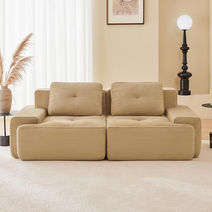 80'' Loveseat Sofa, 32D Foam Corduroy Boneless Couch with Pillow, Deep Seat Wide Arm Sectional Couch for Living Room, Small Spaces, Studio Apartment