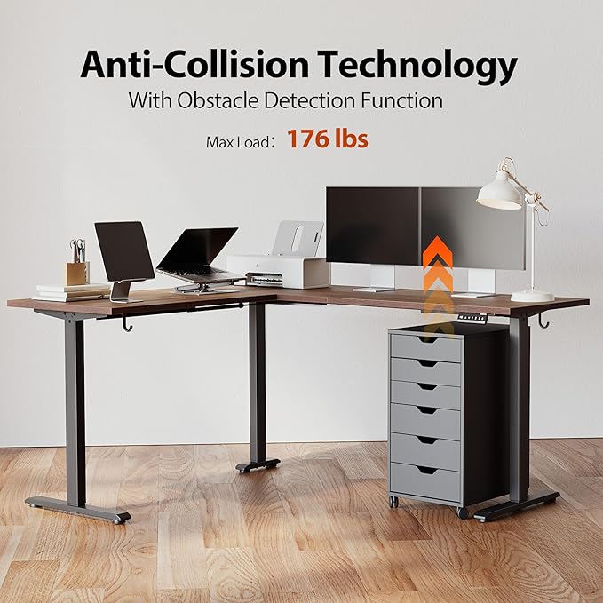 Agilestic L Shaped Standing Desk Adjustable Height, Electric Corner Standing Desk, 63 x 55 inch Sit Stand Computer Table with Splice Board, Dark Walnut