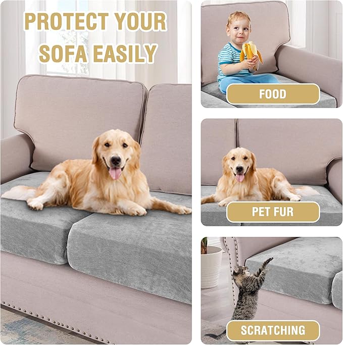 H.VERSAILTEX Stretch Chenille Couch Cushion Cover Soft Sofa Covers Individual Seat Couch Slipcover Sets Furniture Protector Seat Cushion Sofa Cover (3 Piece Sofa Cushion Covers, Dove)