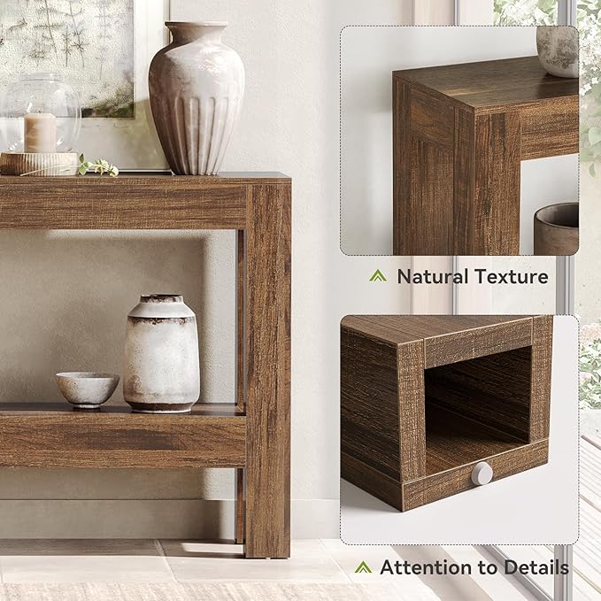 LITTLE TREE 63-Inch Wood Entryway Table, Long Farmhouse Narrow Console Table for Living Room, Hallway, Sofa, Entry, Entrance, Foyer, Behind Couch with 2-Tier Shelves, Brown
