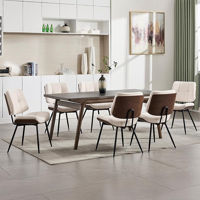 BFZ Dining Chairs Set of 2, Mid Century Modern Kitchen Chairs with Walnut Bentwood Back and Metal Legs, Upholstered Fabric Dining Room Chairs for Kitchen, Living Room