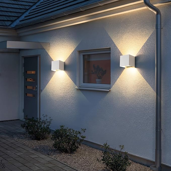 4 Pack LED 20W Outdoor Wall Lights Exterior/Interior 3 Colors Adjustable Wall Sconce Up and Down Light Porch Lights IP65 Waterproof Exterior Wall Sconce Modern Outdoor Lighting Square Aluminum White
