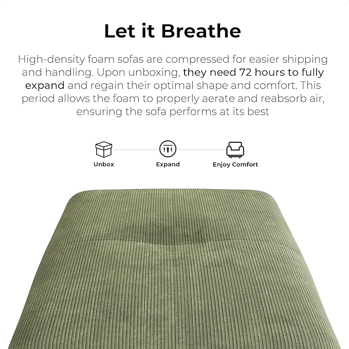 LIKIMIO 118" Modern L-Shaped Modular Sectional Sofa for Living Room, Corduroy Upholstery Green, Oversized 3-Seater Couch with Deep Seat and Movable Ottoman – No Assembly