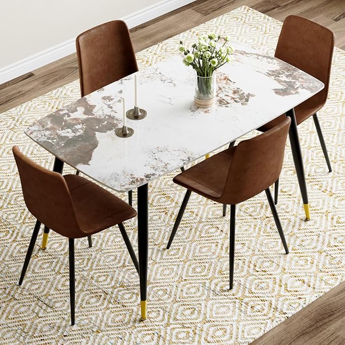 Small Dining Table Set for 4,50'' Sintered Stone Table with 4 Chair Dining Table Set, Easy to Assemble,Suitable for Small Spaces