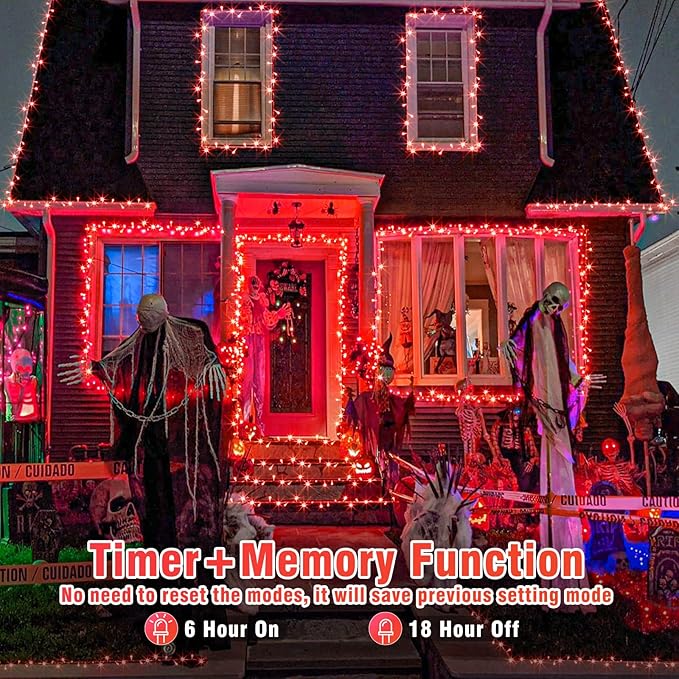 Vivideal 300 LED Red Christmas Lights 100ft String Lights Indoor 8 Modes Clear Wire Connectable Waterproof Plug in Red String Lights for Bedroom Indoor Outdoor Halloween Christmas Decorations