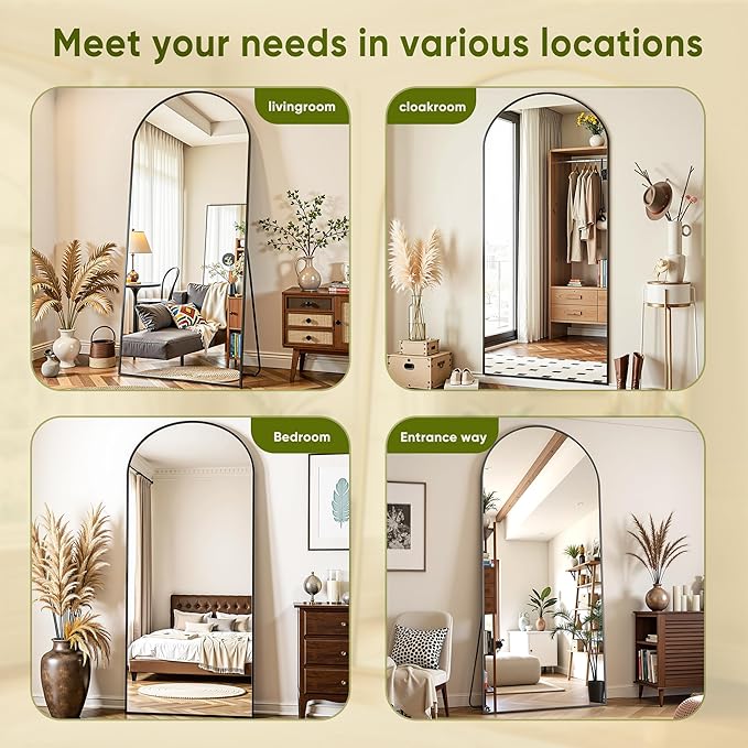 Full Length Mirror, 71"x28" Arched Full Body Mirror, Floor Mirrors with Stand, Body Mirrors Standing Hanging Leaning Against Wall,Aluminum Frame Mirrors for Bedroom Cloakroom,Living Room,Black