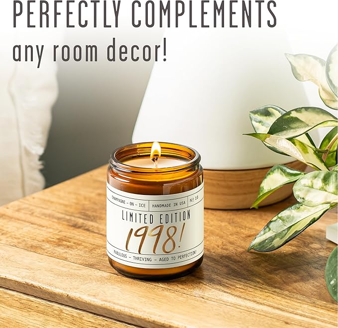 27th Birthday Gifts for Women - 'Limited Edition 1998' Soy Candle, w/Champagne on Ice I 27 Birthday Gifts for Women I 27th Gift for Her Ideas I 9oz Reusable Jar, 50Hr Burn, Made in USA