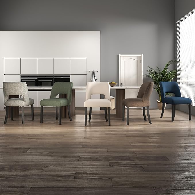 VKNOW Wooden Dining Chairs Set of 4, Modern Fabric Upholstered Dining Room Chair Kitchen Chairs, Farmhouse Dinner Chair for Kitchen Dining Room, Green-Black Legs