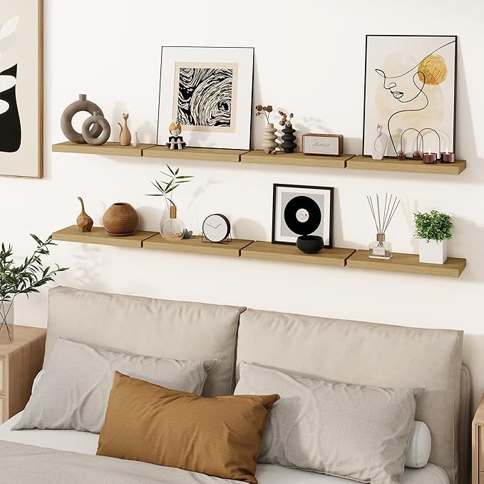 Floating Shelves for Wall, Wall Mounted Shelves with Invisible Brackets, 3 Small Wood Floating Wall Shelf Shelves for Living Room, Bedroom, Kitchen, Bathroom (Oak, 15" W x 6" D x 1" H)
