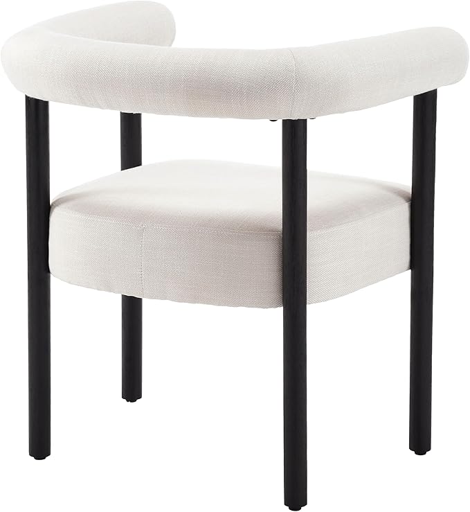Beige Linen Dining Chairs Set of 4, Modern Upholstered Curved Backrest Kitchen Dining Room Chairs Accent Armchairs with Black Wood Legs