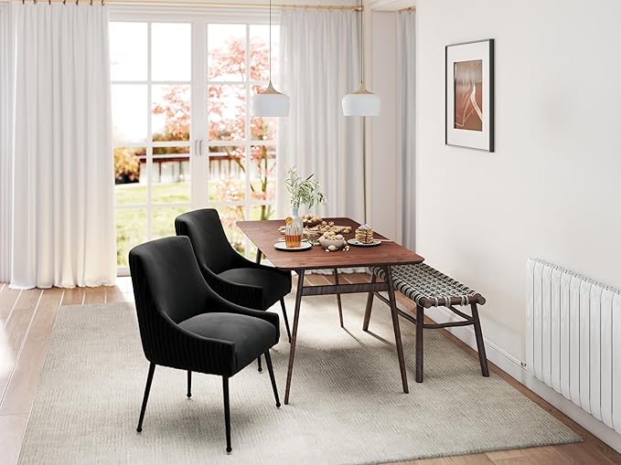 Velvet Dining Chairs Set of 2,Black Upholstered Living Room Chairs with Black Metal Legs, Modern Tufted Accent Chairs for Living Room, Study Room, Kitchen