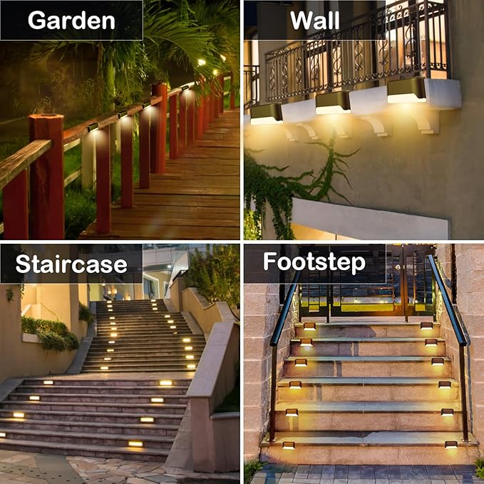 Solar Deck Lights Outdoor, 12 Pcs Solar Step Lights, Waterproof LED Solar Lights for Outdoor Stairs, Step, Fence, Yard, Patio, Railing, Garden and Pathway