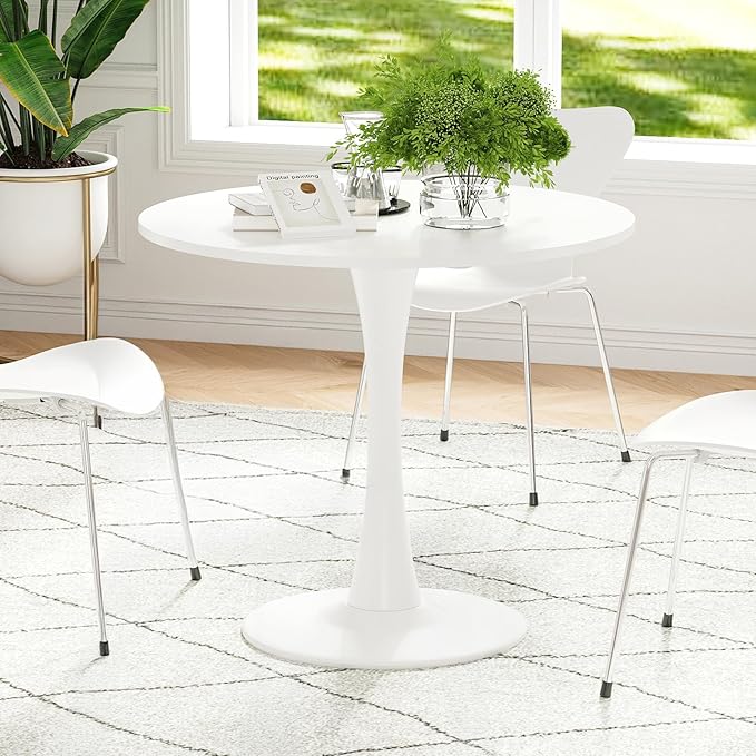 Stary 31.5" Small Round Dining Tulip Table Seats Up to 2-4 People,Wood Tabletop with Metal Pedestal Base