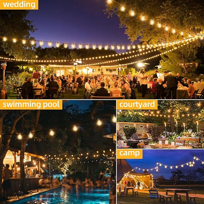 ST40 25FT Outdoor LED String Lights with 12+1 Shatterproof Bulbs,E17 Socket, 2700K Warm White,Weatherproof, 0.6W LED,for Patio,Porch, Deck,Gazebo,Bistro,Garden,Wedding,Party Decor