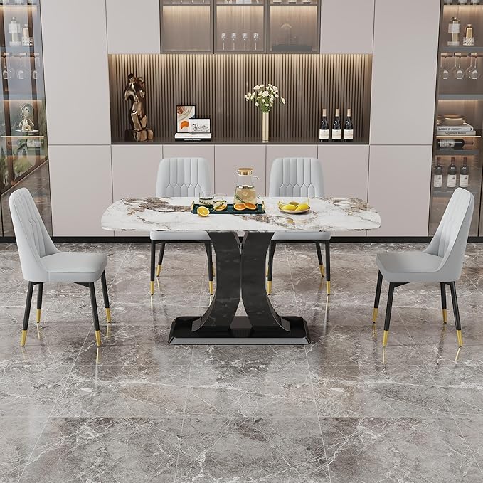 Dining Chairs Set of 4,Modern Dining Chairs, Equipped with PU Leather Backrest Cushions and Black Metal Legs, Suitable for Restaurants, Kitchens, and Bedrooms Dining Room Chairs