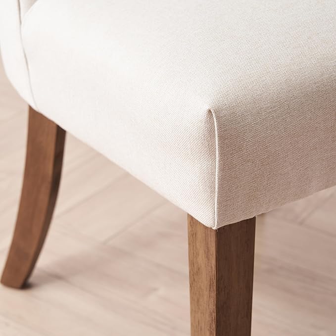 VKNOW Wooden Dining Chairs Set of 2, Modern Fabric Upholstered Dining Room Chair Kitchen Chairs, Farmhouse Dinner Chair for Kitchen Dining Room, Beige