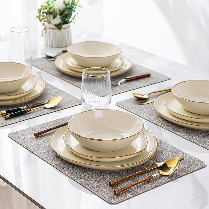 AmorArc Ceramic Dinnerware Sets,Handmade Reactive Glaze Stoneware Plates and Bowls Set,Highly Chip and Crack Resistant | Dishwasher & Microwave Safe Dishes Set,Service for 8 (24pc)