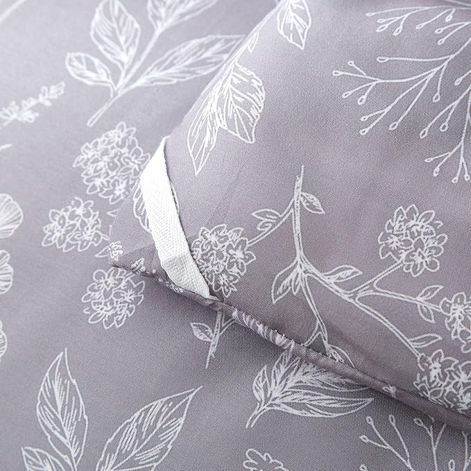 EAVD Botanical Floral Comforter Set Queen Grayish Purple Soft Microfiber Chic Cute Garden Floral Bedding Comforter Set 1 Queen Comforter and 2 Pillowcases Fresh Botanical Comforter for All-Season