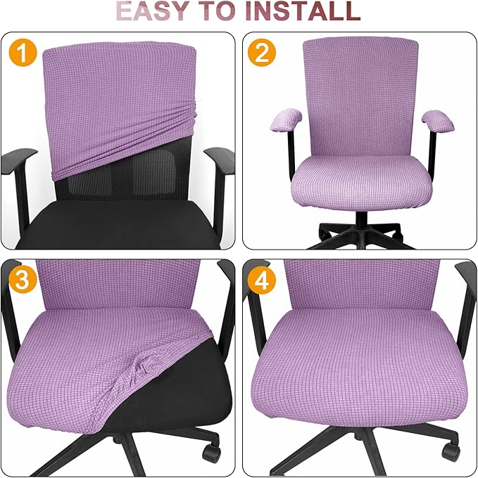 Tallew 4 Pcs Office Chair Covers Set Computer Universal Protective Stretchable Chair Seat Covers Desk Armrest Slipcovers Pads Office Cushion Backrest for Rotating (L,Purple)