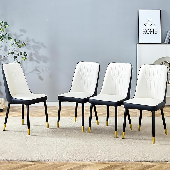 Dining Chairs Set of 4,Modern Dining Chairs, Equipped with PU Leather Backrest Cushions and Metal Legs, Suitable for Restaurants, Kitchens, and Dining Room Chairs
