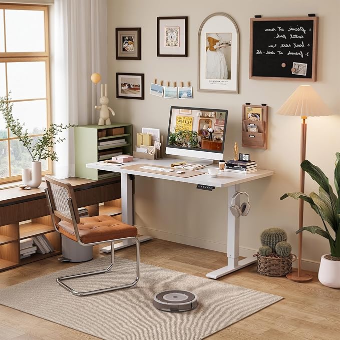 Whole Piece Standing Desk with Wheels Adjustable Height- Mobile Stand up Desk with Lockable Casters, Portable Sit Stand Desks Electric for Home & Office Workstation