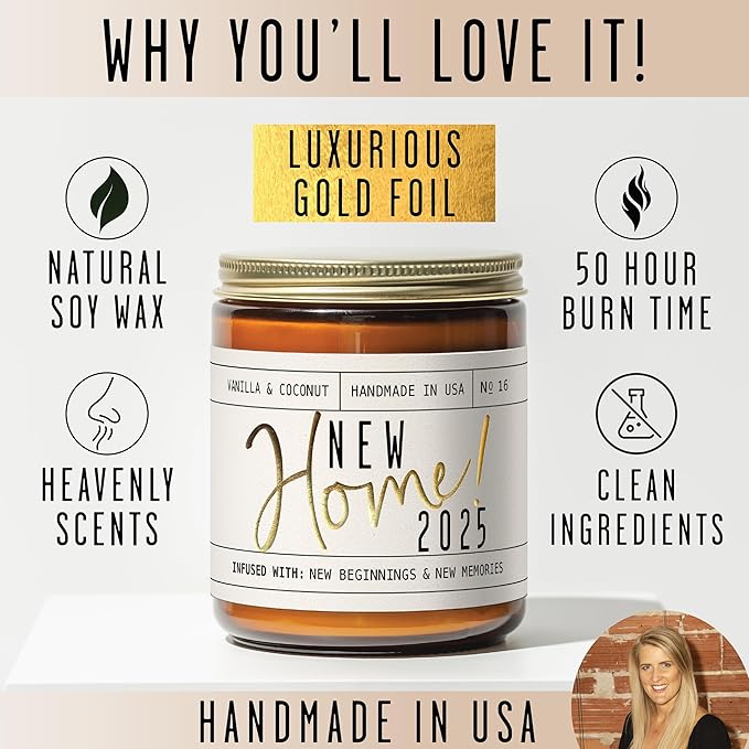 House Warming Gifts New Home, Housewarming Gifts New Home 2025' Soy Candle, w/Vanilla, Coconut & Vetiver I for New House I 9oz Jar, 50Hr Burn, Made in USA