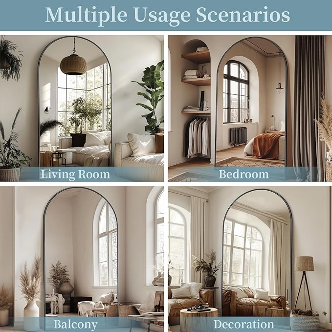 Full Length Mirror, 86"x46" Oversized Floor Mirror with Stand, Hanging or Leaning Full Body Mirrors Mirror for Bedroom, Living Room, Cloakroom, Arch, Black