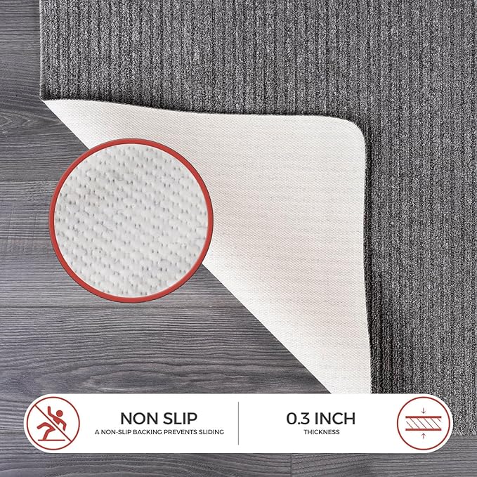 Non Slip Gray Solid Rubber Back Thing Landing Mat for Staircase 3x3 for Entryway, Rug for Bathroom, Stain Resistant Easy Cleaning Non Shedding Carpet Gray 3 x 3
