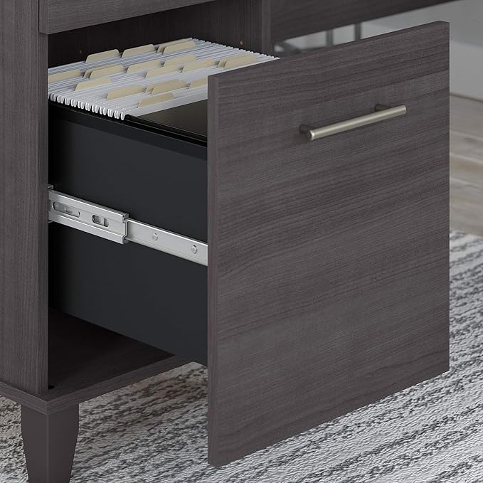 Bush Furniture Somerset 60W L Shaped Desk with Hutch in Storm Gray
