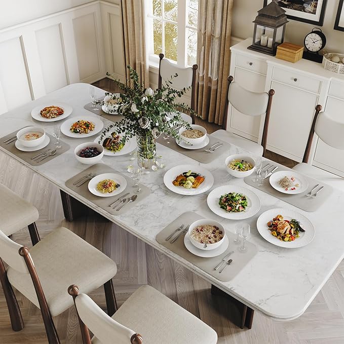 Yoshy Bone China Dinnerware with Lightweight Durable Chip Resistant Design Service for 4 (18 Piece - Service for 6, Interlace)