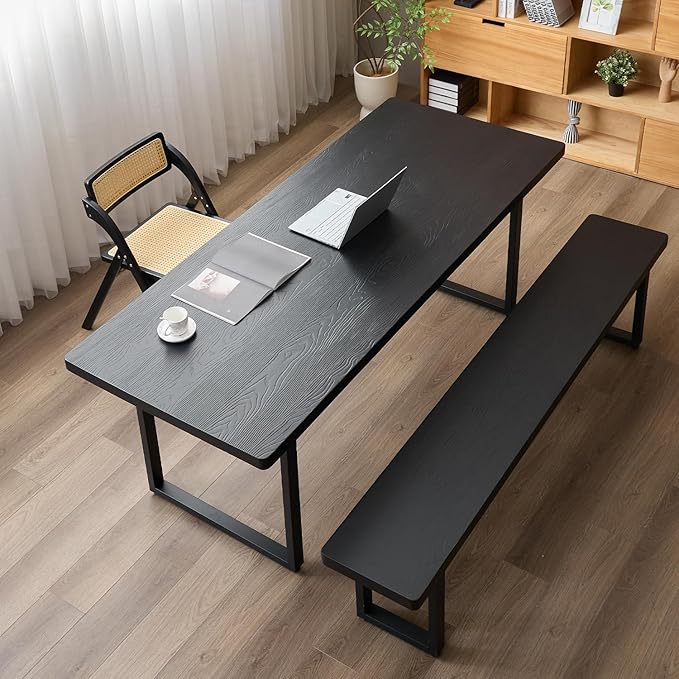 Black Bench Wooden Bench with Metal Legs Suitable for Dining Room Living Room Office Conference Room Indoor Stool Multiple (55.12in)