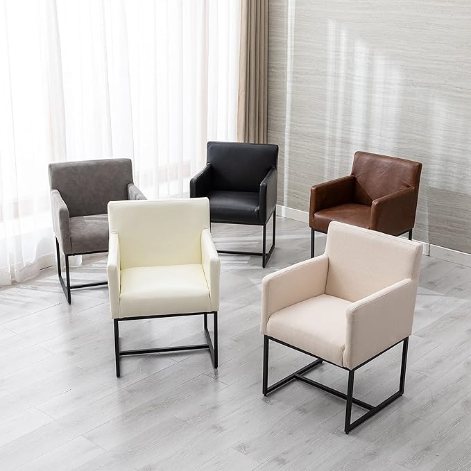 Set of 4 Upholstered Dining Chairs with Armrest, PU Leather Modern Accent Armchairs, Kitchen & Dining Room Chairs Side Chairs, Grey