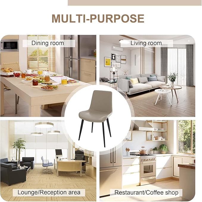 Dining Chairs with Comfortable Backrest and Sturdy Metal Legs, Modern Upholstered PU Leather Kitchen & Office Chairs for Dining Room, Restaurant Or Living Room (White, 6-Set)