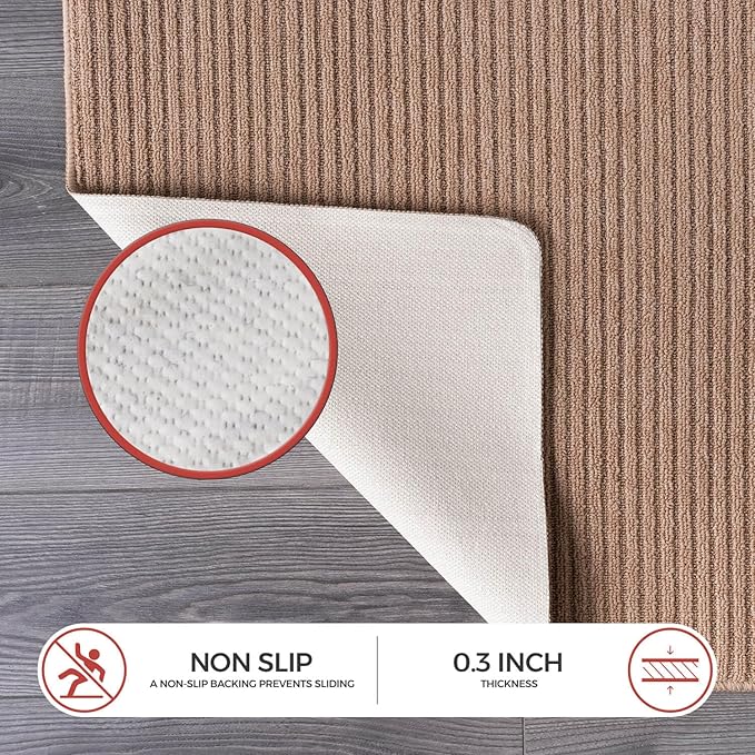Non Slip Beige Solid Rubber Back Thing Rug for Living Room 6 Round Area Rugs for Kitchen, Rugs for Bedroom, Stain Resistant Easy Cleaning Non Shedding Carpet Beige 6 Round