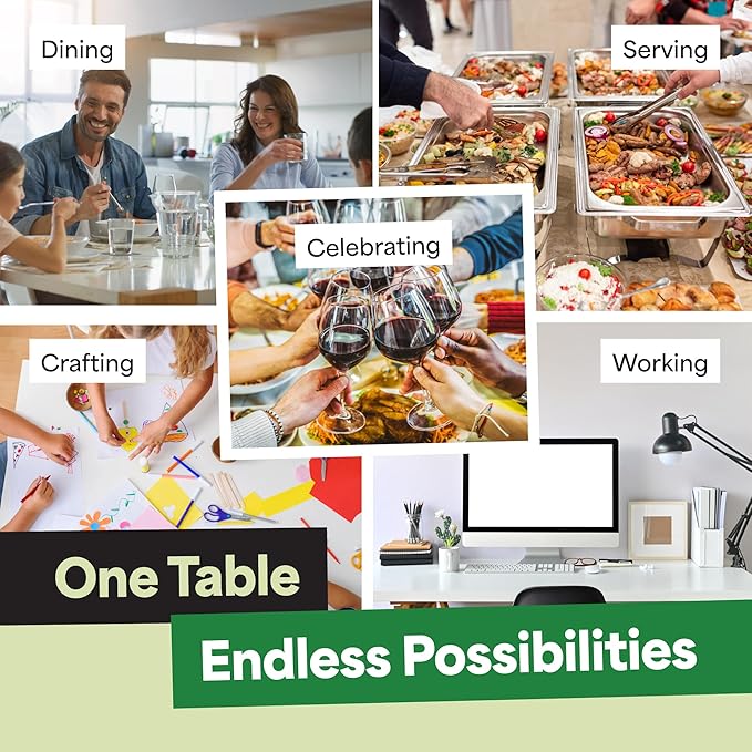 EconoHome White 8ft Folding Table with Handle | Heavy-Duty Foldable Table | Portable Table for Indoor & Outdoor Use | Perfect for Events, Camping, Parties, Dining & More