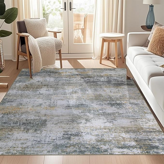 WILLSUN Washable Area Rugs, 6x9 Non-Slip Boho Large Area Rugs for Living Room, Bedroom, Machine Washable Vintage Rug, Indoor Floral Print Carpet for Home Decor, Kid & Pet Friendly Mat