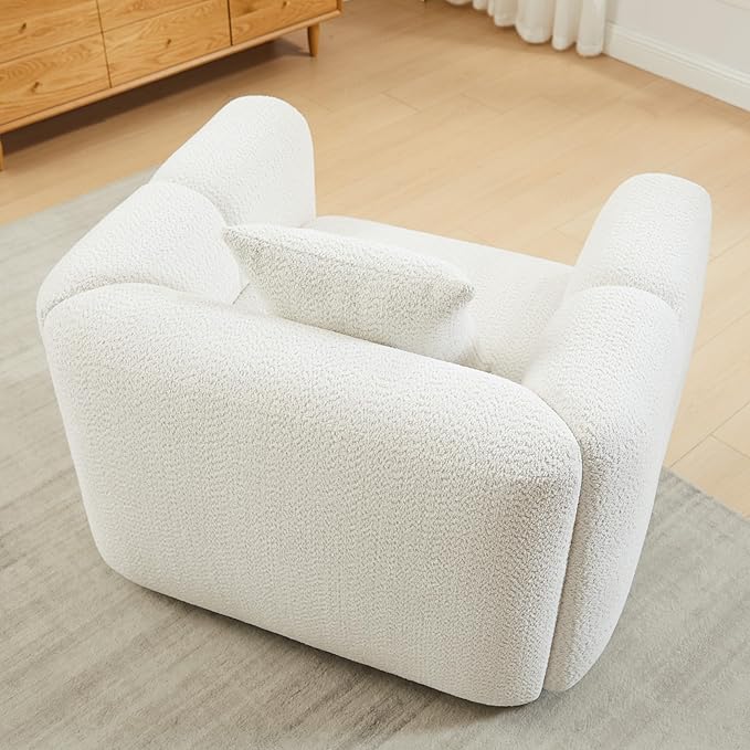 VANOMi Living Room Furniture Sets Include 95" Sofa & 42" Armchairs, Boucle Upholstered Oversized Couch with Pillows, Living Room Furniture Set for Bedroom Apartment (White, 1 Sofa+1 Chair)