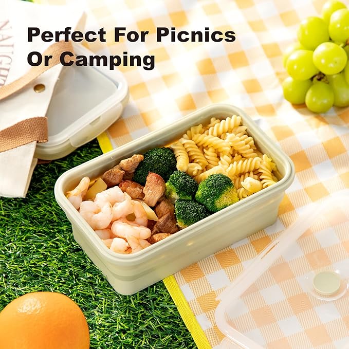 Large Collapsible Food Containers with Lids for Camping & Travel | Leak-Proof Silicone Storage Bowls,2000ml/1200ml/800ml, Dishwasher, Microwave Freezer Safe, Set of 3