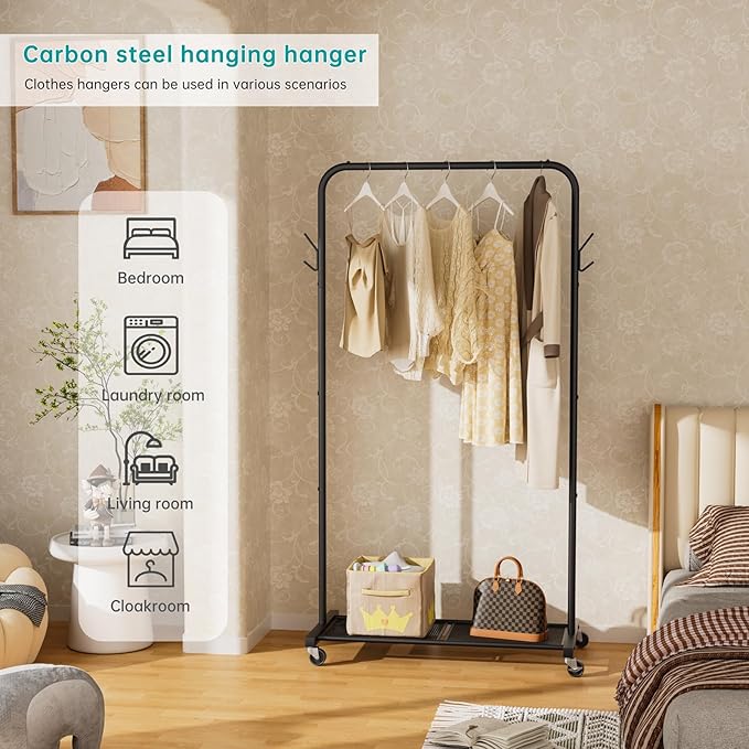 SINGAYE Clothes Rack Garment Coat :Drying Clothing Racks Metal Freestanding for Hanging Clothes Portable Closet for Laundry Bedroom Black