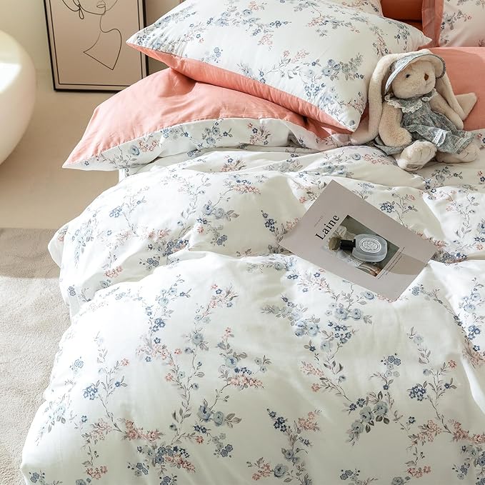 King Comforter Set Floral Soft Cute Floral Bedding Comforter Sets Garden Style Red Flower Print Botanical Flowers Comforter Set King for All Seasons 1 Comforter and 2 Pillowcases