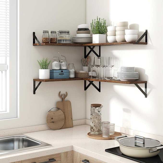 Axeman Floating Shelves for Wall 55 Inch | 55W x 8D Rustic Wood Floating Shelves Set of 2 | 8" Deep Wall Shelves for Bathroom Kitchen Living Room | Bookshelf Display Shelves - Rustic Brown