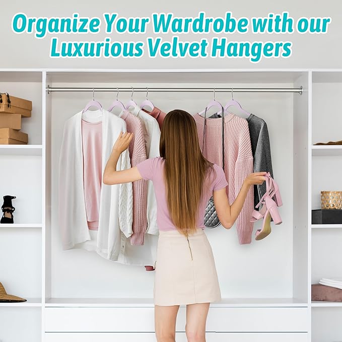 Velvet Hangers 50 Pack ā Slim Non-Slip Flocked Hangers with 360° Swivel Hook, Space-Saving Closet Organizer for Dresses, Coats, Blouses(Purple)