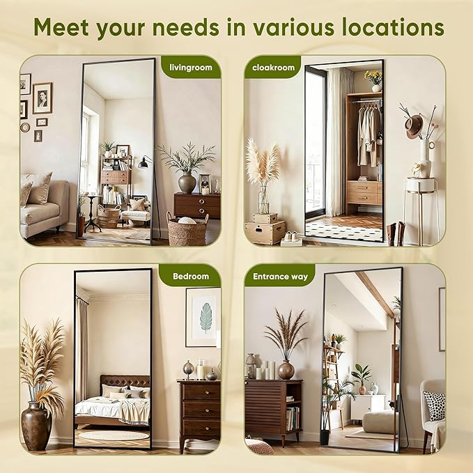 Full Length Mirror, 76"x34" Full Body Mirror, Floor Mirrors with Stand, Body Mirrors Standing Hanging Leaning Against Wall,Aluminum Frame Mirrors for Bedroom Cloakroom,Living Room,Black