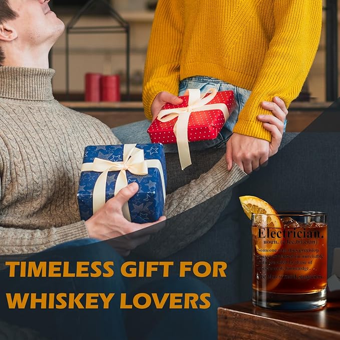 Electrician Gifts Old Fashioned Whiskey Glasses, Engineer Engineering Gifts, Electrician Definition 10 oz Rocks Barware Cup for Cocktail Drinks Scotch Bourbon Liquor