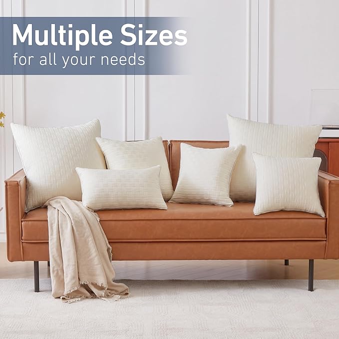 Leeden 24x24 Pillow Inserts Set of 2 - Decorative 24 Inch Throw Pillow Insert, Soft Fluffy Square Throw Pillows for Couch Bed, Beige Couch Pillow Insert Pair