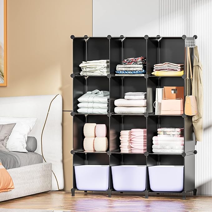 12 Cube Storage Organizer for Clothes, DIY Portable Closet Shelves Clothing Storage for KidsShelves Clothing Storage for Kids