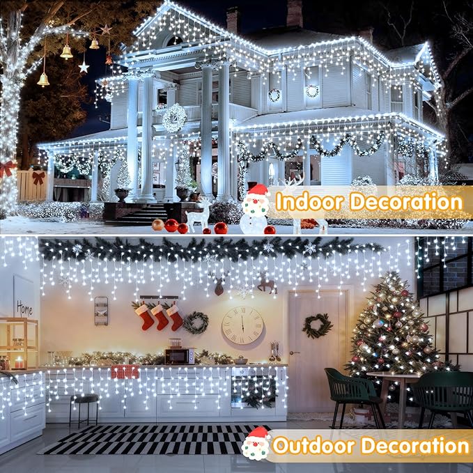 Hezbjiti Christmas Lights Outdoor , 400LED 33FT LED Icicle Lights 8 Modes 75 Drops Fairy String Lights for Christmas Decor Eaves Party Yard Garden