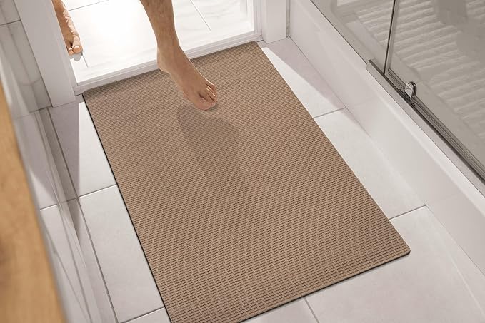 Non Slip Beige Solid Rubber Back Thing Door Mat for Entryway 2x3 for Kitchen, Rug for Bathroom, Stain Resistant Easy Cleaning Non Shedding Carpet Beige 2 x 3