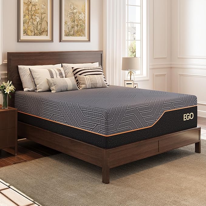 MLILY EGOHOME 14 Inch California King Mattress, Copper Gel Memory Foam Mattress for Pain Relief, Therapeutic Mattress in a Box, CertiPUR-US Certified, Fiberglass Free Medium Mattress, Black